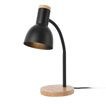 Lampada da Tavolo Woodley con Braccio Flessibile - Nero / Legno Naturale - lux.pro