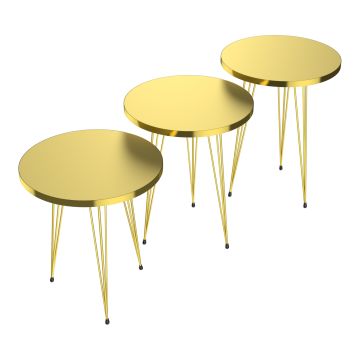 Set 'Skibby' di 3 Tavolini da Salotto Tavolini Bassi a Treppiede in Altezze Diverse Gambe a Forcina e Piani Rotondi Ø38 cm - color Oro [en.casa]