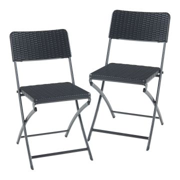 Set Mark di 2 Sedie Pieghevoli - Nero Effetto Rattan [en.casa] 