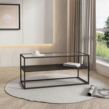 Tavolino Basso da Soggiorno Solund a 2 Piani di Appoggio 102x43x46 cm Nero opaco [en.casa]