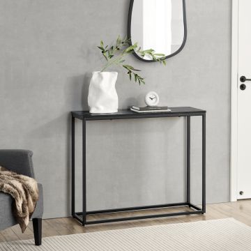 Tavolo a Consolle Kittilä con Telaio Rettangolare in Metallo 80 x 100 x 30 cm Effetto Marmo Nero / Nero [en.casa]