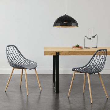 [en.casa] Set da 2 Sedie di Design in Plastica con Gambe in Metallo per Sala da Pranzo / Ristorante / Sale di Attesa - Grigio