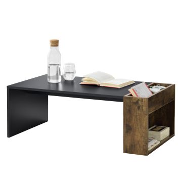 Tavolino da caffè/da Divano con Contenitore e Ripiano Laterali 34 x 95 x 50 cm Tavolo Basso da Salotto/Soggiorno in Forma Rettangolare - Nero/Rovere Scuro