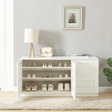 Armadio Scarpiera Løten con Ante a Persiana 62 x 125 x 36 cm Bianco [en.casa] 