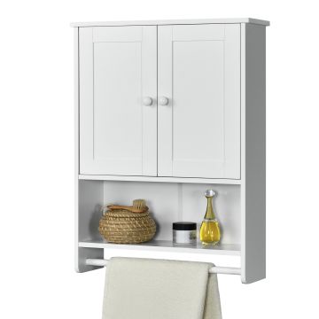 Armadietto Pensile da Bagno con Barra Portaasciugamano 65 x 48,7 x 14,5 cm Mobiletto da Muro con 2 Ante e Ripiani - Vari Colori