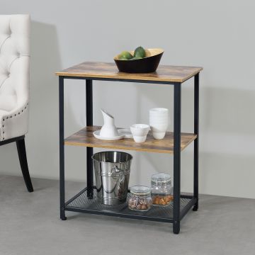 Carrello di Servizio con 3 Ripiani in Color Legno Scuro e Nero Portavivande da Cucina/Mense con 4 Ruote Rimovibili Catering Ristorazione Scaffale