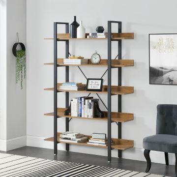 [en.casa] Scaffale a 5 Ripiani 120 x 28 x 171 cm Scaffallatura di Colore Noce Libreria Salvaspazio