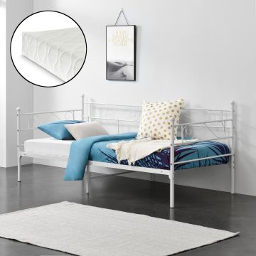 Divano a 2-3 Posti di Seduta Letto Singolo in Metallo con Materasso a Schiuma Fredda 90 x 200 cm Sofa in Acciaio con Elementi Decorativi - Bianco