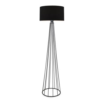 Lampada da Terra 'Neath' Altezza 155 cm - Piantana con Paralume Cilindrico in Tessuto Lampada a Stelo in Metallo - Antracite / Nero - lux.pro