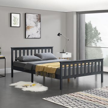 Struttura Letto Matrimoniale 160 x 200 cm Letto in Legno di Pino con Testiera e Pediera Alte - Grigio Scuro