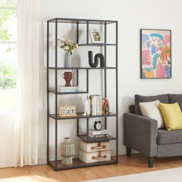 Scaffale da Terra Østre Libreria Alta 180x83x34 cm Nero / Effetto Noce [en.casa]