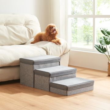 Hundetreppe Vojens mit 3 Stufen 75x40x30 cm Grau [en.casa]