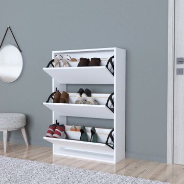 Scarpiera Salvaspazio Slim con 3 Contenitori Ribaltabili Portascarpe Stretto da Ingresso Capienza 18 Paia 110 x 73,5 x 24 cm - Bianco [en.casa] 