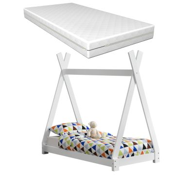 [neu.haus] Letto per Bambini con Materasso a Schiuma Fredda 70 x 140 cm Fodera Rimovibile Öko-Tex Standard 100 made in EU Bianco