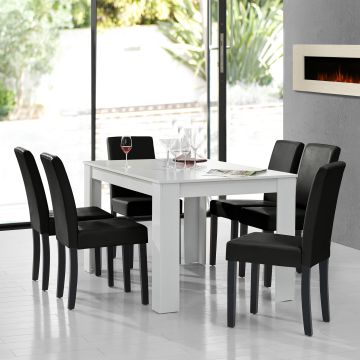 Set Pranzo con Tavolo 140x90 cm e 6 Sedie in Similpelle - Bianco / Nero [en.casa] 