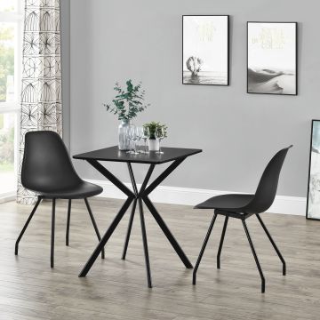 [en.casa] Tavolo da Pranzo con Piano in MDF di Forma Quadrata e Gambe di Design in Metallo (LxLxA) 60 x 60 x 75 cm Posti per 2 Persone - Nero