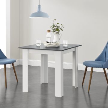 Tavolo da Pranzo con Piano Quadrato e Gambe a Forma di L 80 x 80 x 76cm Tavolo da Cucina in Design Moderno - Bianco/Grigio Scuro