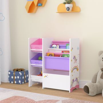 Scaffale 'Vimianzo' per Cameretta con Cassetti Pieghevoli e Contenitori Libri - Decorazione Unicorno [en.casa] 