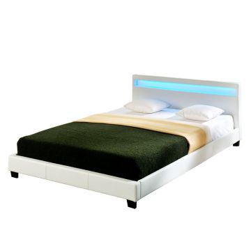 Letto Imbottito Testiera Alta con Illuminazione a LED Similpelle Corium