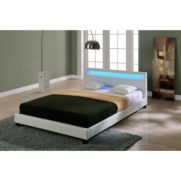 Letto Imbottito Testiera Alta con Illuminazione a LED Similpelle Corium