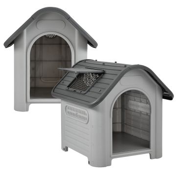 [en.casa] Canile in Plastica Cuccia Casetta per Cani Esterno PVC Grigio / Nero