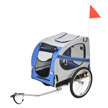 Rimorchio per Bicicletta per Trasporto Cani 138 x 71 x 90 cm Carrello per Trasporto Animali Domestici Carico Max.26 kg - Blu-Griggio-Nero