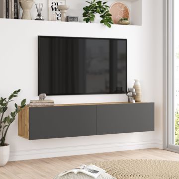 Mobile Porta TV 'Lapinlahti' con 2 Ante Apertura a Ribalta - Consolle da Parete 140 cm - Rovere Rustico / Antracite [en.casa]