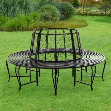 Panca Circolare da Giardino, Seduta Rotonda per Albero, Panchina in Acciaio (ØxA) 160cm x 84cm Struttura Decorativa - Nero