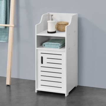 Armadietto da Bagno a Terra con 1 Anta Scomparto e Ripiano Mobiletto da Stoccaggio Ripostiglio da Bagno con Sportello di Design - Bianco