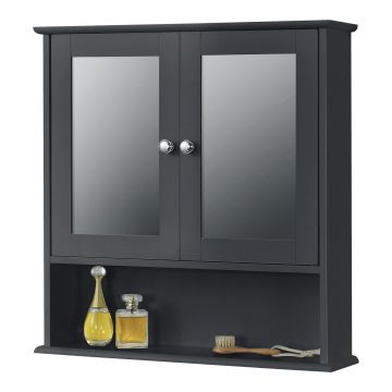 Armadietto Pensile a Bagno con Specchi e Ripiani 58 x 56 x 13 cm Mobiletto a Muro con 2 Ante - Grigio Scuro