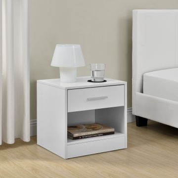 [en.casa] Comodino da letto elegante bianco 1 x cassetto 1 x mensola