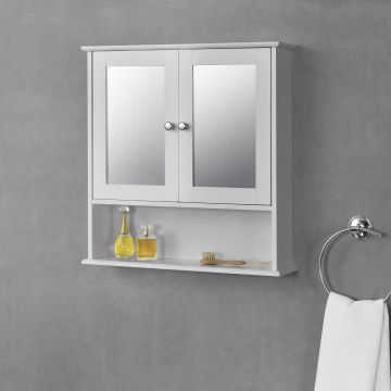 Armadietto Pensile a Bagno con Specchi e Ripiani 58 x 56 x 13 cm Mobiletto a Muro con 2 Ante - Bianco