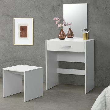 Tavolo da Trucco con Cassetto 132 x 63 x 39 cm Tavolo da Toeletta con Specchio e Sgabello Tavolo Cosmetico - Bianco