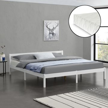 Letto in Legno di Pino con Materasso a Schiuma Fredda 90/100/120/140/160/180 x 200 cm Letto Singolo/Francese/Matrimoniale con Testiera Bassa in Design Minimal - Vari Colori