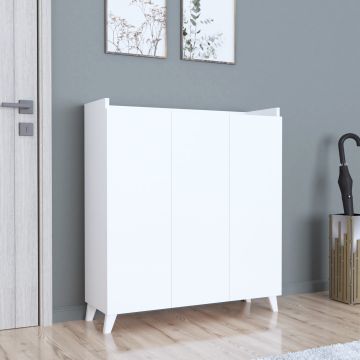 Comò a 3 Ante Credenza Bassa con 8 Scomparti Armadietto Multiuso 103,5 x 90 x 30 cm Piano Superiore con Bordi Laterali - Bianco [en.casa] 