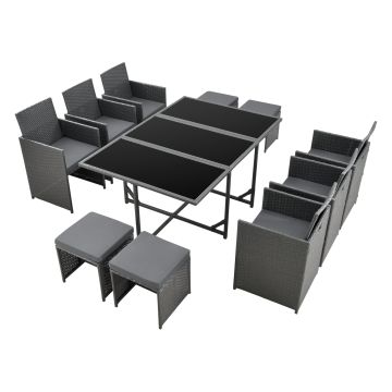 Set Salottino per Uso Esterno Mobili da Giardino/Terrazza Arredo in Polyrattan con Cuscini Set Salvaspazio Composto di Tavolo, Poltrone e Pouf - Grigio Scuro