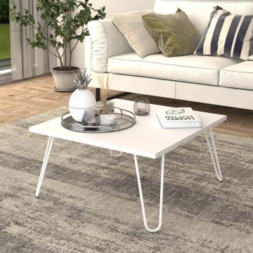 Tavolino Basso da Salotto Tavolino da caffè con Piano Quadrato e Gambe a Forcina 60 x 60 x 30 cm Tavolino Moderno da Soggiorno - Bianco [en.casa]