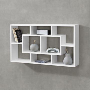 Mensola da Parete a Forma Rettangolare con 8 Scomparti 85 x 16 x 48 cm Scaffale Pensile con Ripiani Portaoggetti Libreria - Bianco