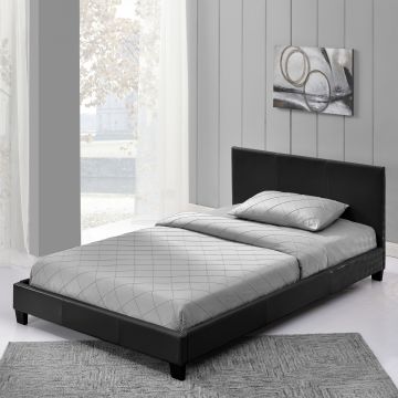 Letto Francese a Testiera Alta 140x200 cm Rivestimento in Similpelle Nero Corium 