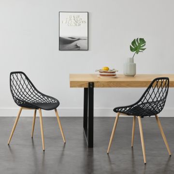 [en.casa] Set da 2 Sedie di Design in Plastica con Gambe in Metallo per Sala da Pranzo / Ristorante / Sale di Attesa - Nero