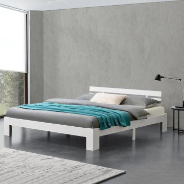 Struttura Letto in Legno di Pino con Testiera 180 x 200 cm Letto Matrimoniale King Size in Stile Moderno - Bianco