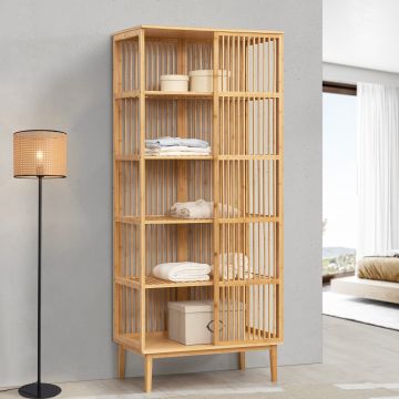 Scaffale da Terra con 5 Scomparti Semiaperti a Doghe Libreria Moderna 185 x 80 x 45 cm in Bambù color Naturale Mobile Espositore [en.casa] 