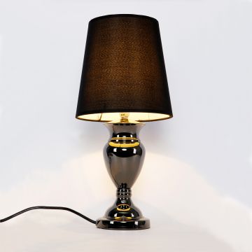 Lampada da Tavolo - Altezza 48 cm, E14 40W - Lampada da Comodino con Paralume/Abat-jour in Tessuto - Nero [lux.pro] 