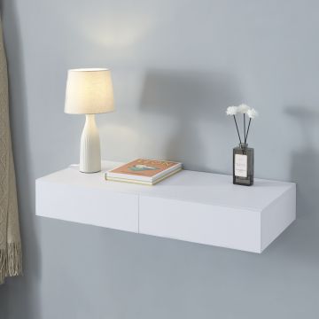 Mensola Karstula con 2 Cassetti Affiancati Comodino Sospeso 80 x 35 x 12 cm Bianco [en.casa] 