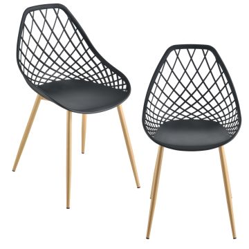 [en.casa] Set da 2 Sedie di Design in Plastica con Gambe in Metallo per Sala da Pranzo / Ristorante / Sale di Attesa - Nero