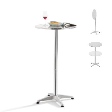 Tavolo da Bistrot 'Avesta' con Piano Rotondo Ribaltabile Ø 60 cm Altezza Regolabile 75 cm/115 cm - color Argento [en.casa]