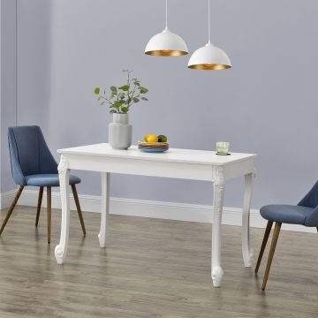 Tavolo da Pranzo Bianco in Stile Barocco con Decoro Floreale 116 x 66 x 76 cm Tavolo Rettangolare con Gambe di Plastica Tavolo da Sala Pranzo Fino a 4 Posti