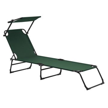 [casa.pro] Lettino Prendisole 187 x 53 x 27 cm Sdraio con Tettuccio Parasole Pieghevole Acciaio Verde