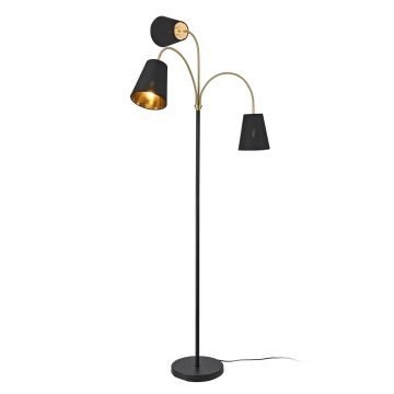 Lampada da Terra Wycombe Bracci Flessibili e 3 Paralumi Conici - Nero / Dorato lux.pro