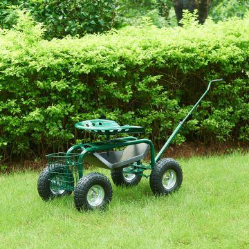 Sgabello da Giardinaggio Casarano con Ruote Pneumatiche e Sedile Regolabile in Altezza pro.tec